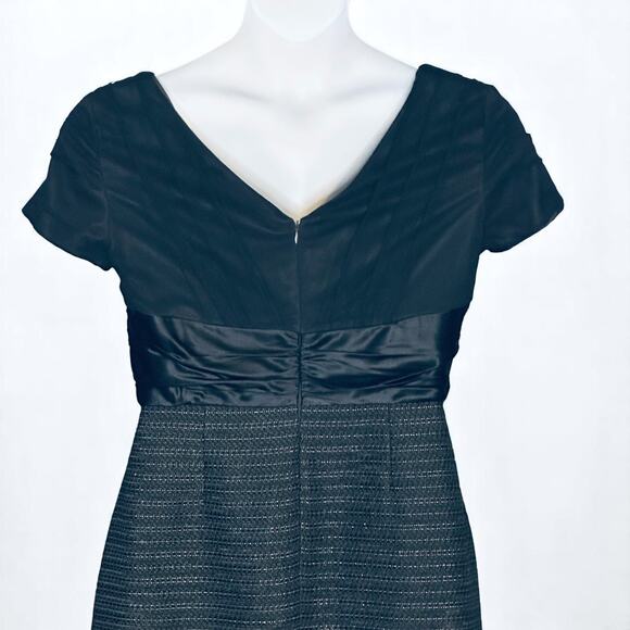 Antonio Melani Knee Length Cocktail Dress Sz 10 Metallic Blue V Neck Back Zip - Picture 5 of 7